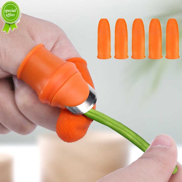 Nuevo cuchillo de silicona para pulgar, juego de 5 piezas de tijeras de protección de dedos para cuchillo largo para cosecha de vegetales, cuchillas para plantas, guantes de jardín