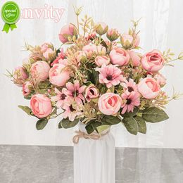 Nieuwe zijden roze roze kunstbloemen boeket hoogwaardige plastic accessoires thuis woonkamer bruidstafel decoratie nepbloem