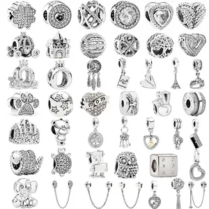 Nieuwe Zilveren Kleur Veer Kroon Veiligheidsketting Uil Liefde Kralen Toren Hanger Fit Pandora Charms Armbanden DIY Vrouwen Originele Sieraden