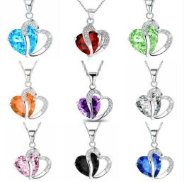 Nieuwe zilveren ornamenten perzik harten zirkoon kristal hanger ketting onregelmatige liefdes hartvormige sleutelbeen ketting twist link vrouwen bruiloft geschenken