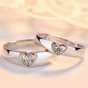 Nouvelle bague de Couple plaqué argent pour les amoureux pour toujours amour sans fin coeur Zircon anneaux ouverts mariage fiançailles anniversaire bijoux