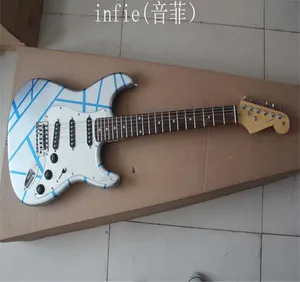 Nouvelle guitare électrique à 6 cordes fabriquée à la main à rayures argentées