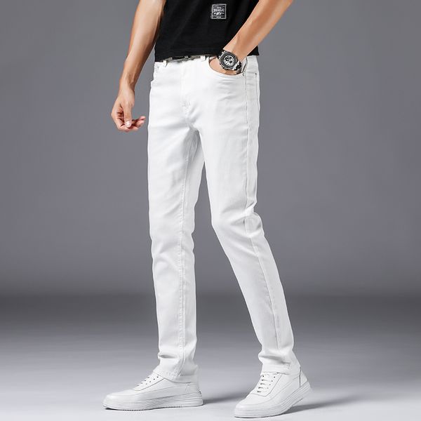 Nouveau Simple cinq modèles de sacs jean blanc pur hommes Stretch coupe ajustée pantalon maigre Sunshine Boy caractéristique pantalons longs
