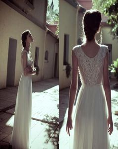 Nieuwe eenvoudige flora bruidsstrand trouwjurken Chiffon vneck Pearl Beading Corset Sheer Back Plus Size Bridal Ghowns DL13128286997128