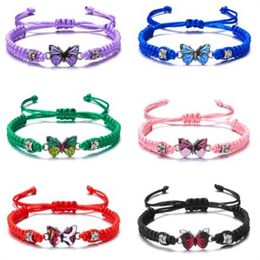 Nieuwe Eenvoudige Handgemaakte Gevlochten String Armband Voor Vrouwen Blauwe Vlinder Verstelbare Bedelarmband Meisjes Mode-sieraden Party Gift