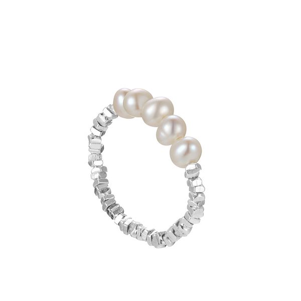 Nouveaux anneaux de perle d'eau douce et naturelle irrégulières simples pour femmes bague de fiançailles de mariage élastique