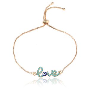 Bedelarmbanden Simple Love Design Turkse Gouden Ketting Armband Crstal Blue Eye for Women Girls Dubai