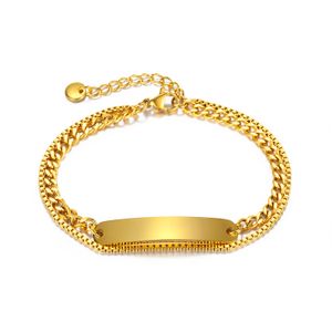 Nieuwe eenvoudige dames id armband Persoonlijkheid Dubbele laag kettingbox Link Curb Chains roestvrijstalen sieraden voor mooie geschenken tienermeisjes 17 cm+4 cm N1368