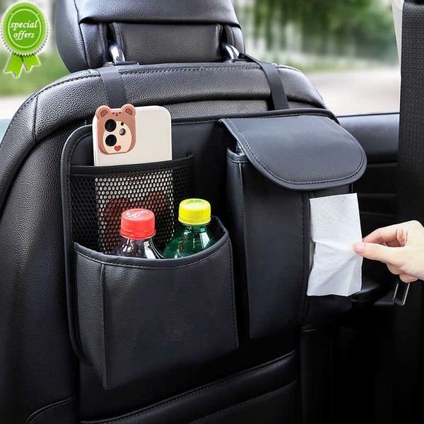 Nouvelle simplicité hommes sac de rangement de voiture en cuir pour siège avant poche multifonction porte-mouchoirs Auto banquette arrière organisateur sac à main noir