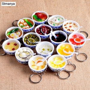 Nieuwe simulatie Food Key Chains Noodle Nieuwe sleutelhanger Chinese blauwe en witte porselein Food Bowl Mini Bag Pendant