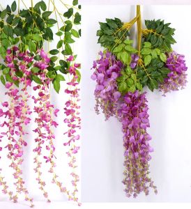 Nueva simulación de flor de glicina, flor de frijol colgante para boda, flor de glicina falsa, rama de glicina de simulación decorativa