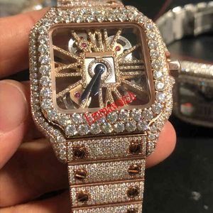Nieuwe Skeleton Sier Moiss Anite Diamonds PASS TT Quartz Uurwerk Top Kwaliteit Mannen Iced Out Saffier Horloge met Boxcl3w