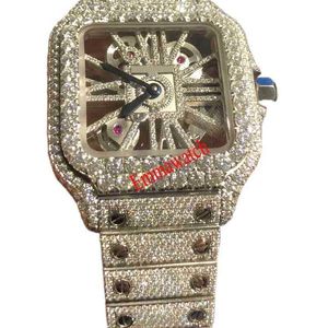 Nuevo reloj Skeleton Sier Moiss Anite Diamonds Pass Tt Movimiento de cuarzo Hombres de calidad superior Reloj de zafiro helado de lujo con caja
