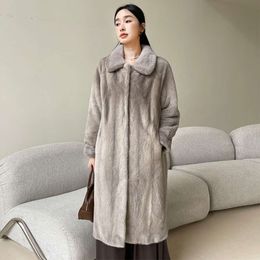 Haining – manteau Long en velours véritable pour femme, fourrure de vison entière au dessus du genou, nouvelle peau, 2023, 3557