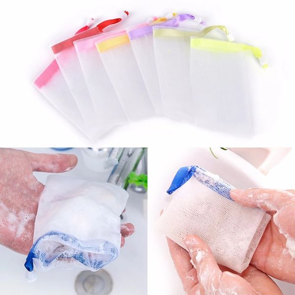 Filet à bulles pour faire des bulles, sac économiseur de savon, pochette en maille pour savon, sac de rangement, support à cordon, fournitures de bain C0614G13