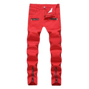 2018 New Skinny Biker Jeans Hommes Moto Stretch Cargo Denim Jeans avec Fermetures À Glissière Plissé Slim Jean Hommes Plus La Taille 40 42 Pantalon