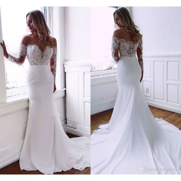 Vestidos de novia de la sirena larga de manga