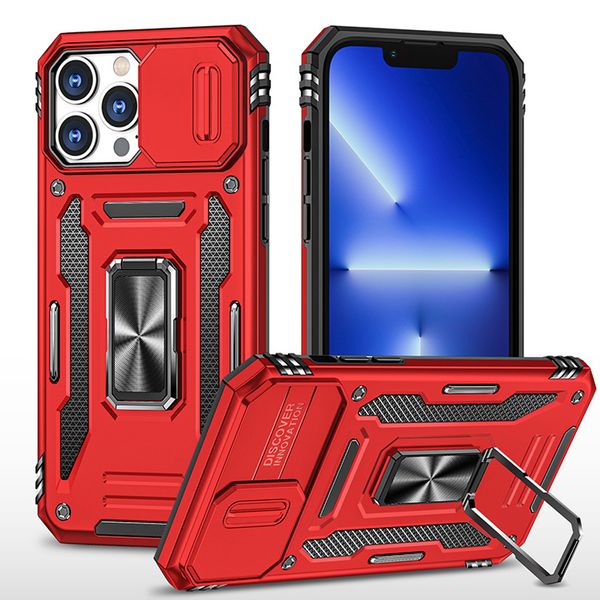 Étui de protection d'objectif de caméra coulissante pour iPhone 14 Pro Max Plus, avec anneau magnétique, support de béquille, armure antichoc en TPU PC, nouvelle collection