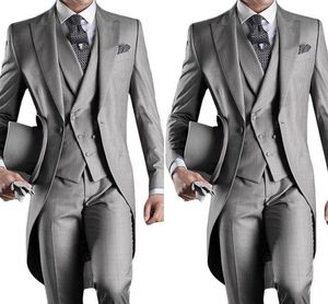 Nuevo Slim Fit Morning Style Groom Tuxedos Solapa Traje de hombre Azul marino Padrino de boda / Mejor hombre Boda / Trajes de baile (Chaqueta + Pantalones + Chaleco) HY6019