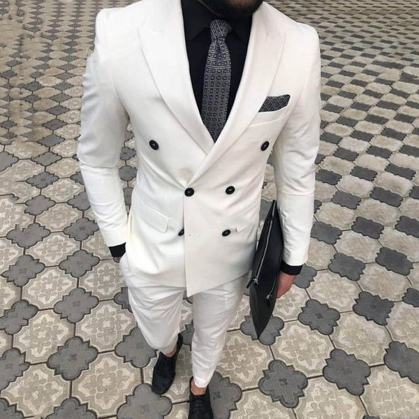 Nuovi smoking da sposo bianchi slim fit abiti da uomo su misura per matrimonio Ultimi desgins blazer da uomo migliori giacca 2 pezzi pantaloni da ballo