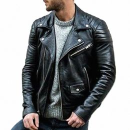 Nueva chaqueta de cuero de invierno para hombres delgados Hombres Casual Loose PU Vintage Bomber Jacket Thick Fi Windbreak Coat Ropa masculina T36o #