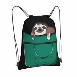 Nieuwe luiaard in een pocket Drawstring -tassen rugzakken handtassen stoffen tas voor meisjes mannelijke student schattige carto animati kleur ctrast 11n5#