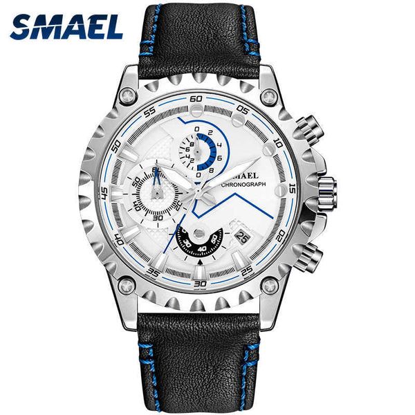 Nouveau Smael Montre Récréatif Hommes Bande De Cuir De Mode Casual Sl-9006étanche Résistant À L'usure En Verre Hommes Montres À Quartz Q0524