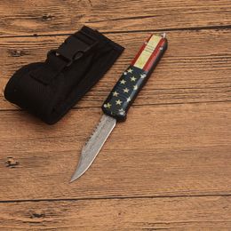 Nouvelle petite taille C07 couteau tactique automatique Damas Damas en acier Hell Blade Zn-Al Gandage Edc Pocket Knife Outdoor Camping Randonnée Couteaux de survie avec sac en nylon