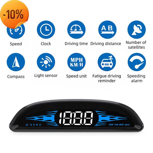 Nuevo Smart Car HUD Head Up Display GPS Velocímetro Medidor digital Brújula Relojes de velocidad Pantalla de distancia de conducción Alarma de velocidad