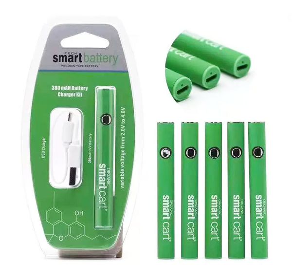 Nouvelle batterie de chariot intelligent 380mAh Préchauffer les batteries à tension variable Cigarettes électroniques Vape Pen Fit pour les cartouches d'huile à fil 510