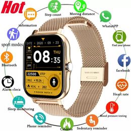 Nuevo reloj inteligente para hombres y mujeres, relojes deportivos para Fitness, correa de metal Milán, pantalla completamente táctil, llamadas Bluetooth, reloj inteligente Digital, reloj de pulsera para IOS Android