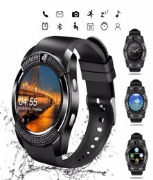 Nieuwe Smart Horloge V8 Heren Bluetooth Sport Horloges Dames Dames Rel Smartwatch met Camera Sim-kaartsleuf Android Telefoon PK DZ09 Y1 A1 Re19681037017