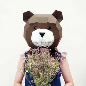 Nouveau Smile Teddy Bear Head Cover Creative Handmade Toys 3D Animal Mask Carnival Party Supplies DIY Paper Mask HKD230810