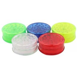 Nieuwe rookaccessoires 60 mm 3 -delige kleurrijke plastic kruidenmolen voor het roken van tabakslijsten met groen rood blauw helder