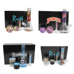 Nuevo fumar personalizado RAW Design Glass Bong Hookah Kit con 50 mm 4 capas hierba tabaco molinillo tanque de almacenamiento accesorios bongs set dab rig Water Pipe