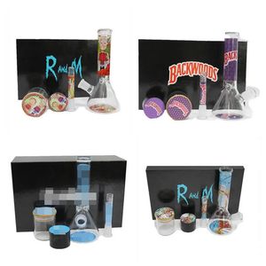 Nieuw roken Gepersonaliseerd rauw ontwerp Glass Bong Hookah Kit met 50 mm 4 -laags kruiden Kruier Tabak grinder opslagtank Accessoires Bongs Set Dab Rig Water Pipe