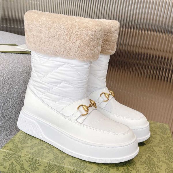 Bottes De Neige D'hiver Femmes Designer Cheville Botte Plate-Forme Chaussures Mocassins De Fourrure Mocassins Cowboy En Cuir Laine Botte En Peluche Automne Neige Coton Chaussures Avec Boîte 428