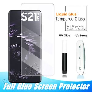 Gue liquide légère UV 3D Protecteur d'écran incurvé Verre de couverture complète pour Samsung Galaxy S24 S23 Ultra S22 S21 S20 Plus Note 20 10 S10 Plus 5G S9 S8