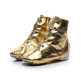 Nieuwe zachte glitter pu lederen glanzende mannen vrouwen kinderen sport jazzdansschoenen veter dansende laarzen gouden sliver sneakers