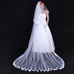 Nouveau Tulle doux romantique deux couches bord de ruban avec peigne ivoire blanc voile de mariage cathédrale voiles de mariée trois mètres de Long