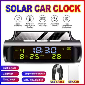 Nouvelle horloge numérique de voiture solaire avec affichage LCD de la date et de l'heure dans la voiture, affichage de la température pour l'extérieur, décoration de pièces de voiture personnelles, accessoires de voiture