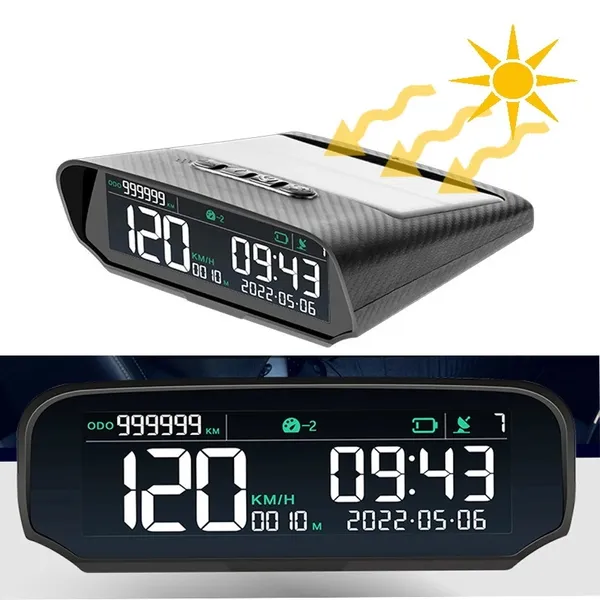 Coche solar HUD GPS Head-Up Display Reloj digital Velocímetro Alarma de exceso de velocidad Fatiga Alerta de conducción Altitud Pantalla de kilometraje