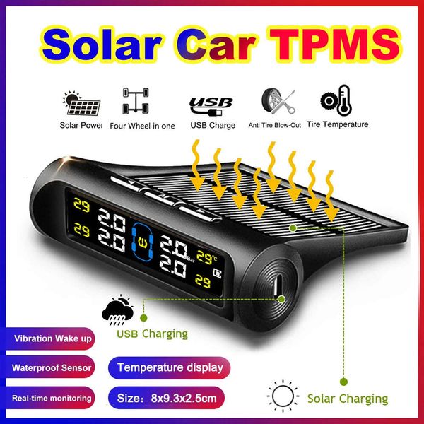 Nouveau système d'alarme de pression des pneus de voiture TPMS à énergie solaire systèmes d'alarme de sécurité automatique système d'avertissement de température de pression des pneus