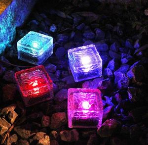 Nieuwe Solar Powered Gazon Light IP68 RGB Lampen Tuin Stake Pad Crackle Glass Tuinlamp