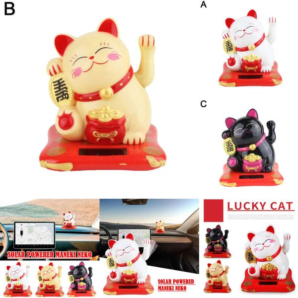 Maneki Neko con energía Solar, figuritas chinas De bienvenida De la suerte que ondean con la mano, gatos De La Fortuna para el hogar y el coche D2y7