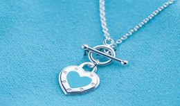 Nouveau solide 925 en argent sterling marque mode émail amour bleu bascule étiquette pendentif femmes colliers bijoux avec logo original sac cadeaux6115705