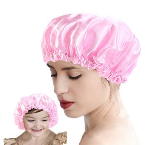 Bonnet de sommeil en satin imperméable réglable de couleur unie pour maman enfants mère enfants couvre-chef chapeau de nuit soins des cheveux accessoires de mode