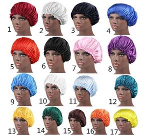 Nieuwe solide kleur Silk Satijn Night Hoed Vrouwen Hoofdomslag Slaapkappen Bonnet Haarverzorging mode -accessoires 17 kleuren Groothandel