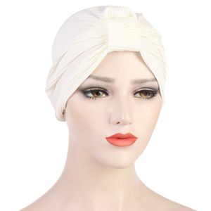 Nouveau tissu rayé de couleur unie Turban Bonnet doux Stretch inde chapeau foulard musulman Strench coiffure Hijab casquettes