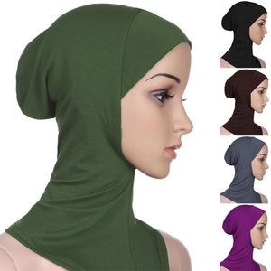 Nueva bufanda islámica de Color sólido para mujer, lista para usar, cubierta completa musulmana, gorros hiyab interiores, gorro turbante suave para mujer musulmana